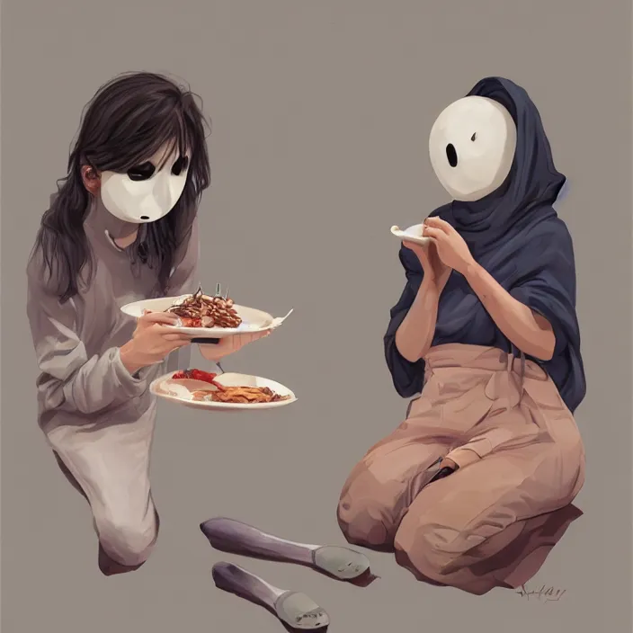 Image similar to hungry no - face munching in a shoppingmall, highly detailed, lifelike, photorealistic, digital painting, artstation, illustration, concept art