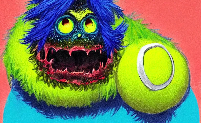 Image similar to a tennis ball monsters, colorful, digital art, fantasy, magic, chalk, trending on artstation, ultra detailed, professional illustration by basil gogos