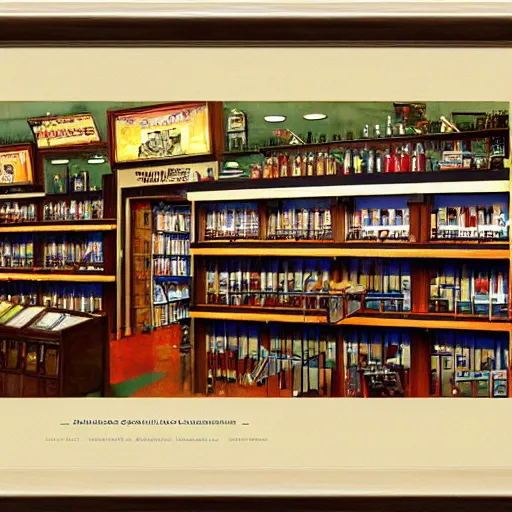 Image similar to American dreamscape liquor store gun shop church. Architectural art by Jean Leon Gerome, Norman Rockwell, Studio Ghibli