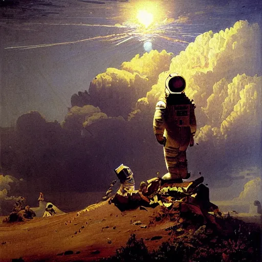 Prompt: astronaut, intricate oil painting by carl spitzweg