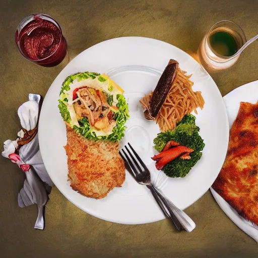 Prompt: photo of the worst dinner ever, focus stacking, professional food photography