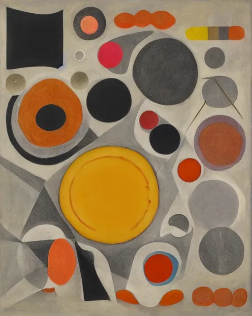Image similar to the ingredients of a cheeseburger, geometric abstract art in the style of Hilma af Klint —mp —mp