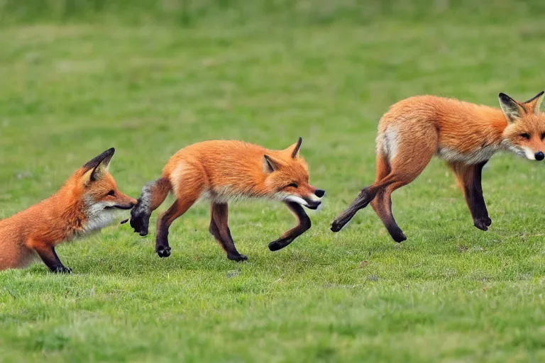 Prompt: Foxes playing in a meadow