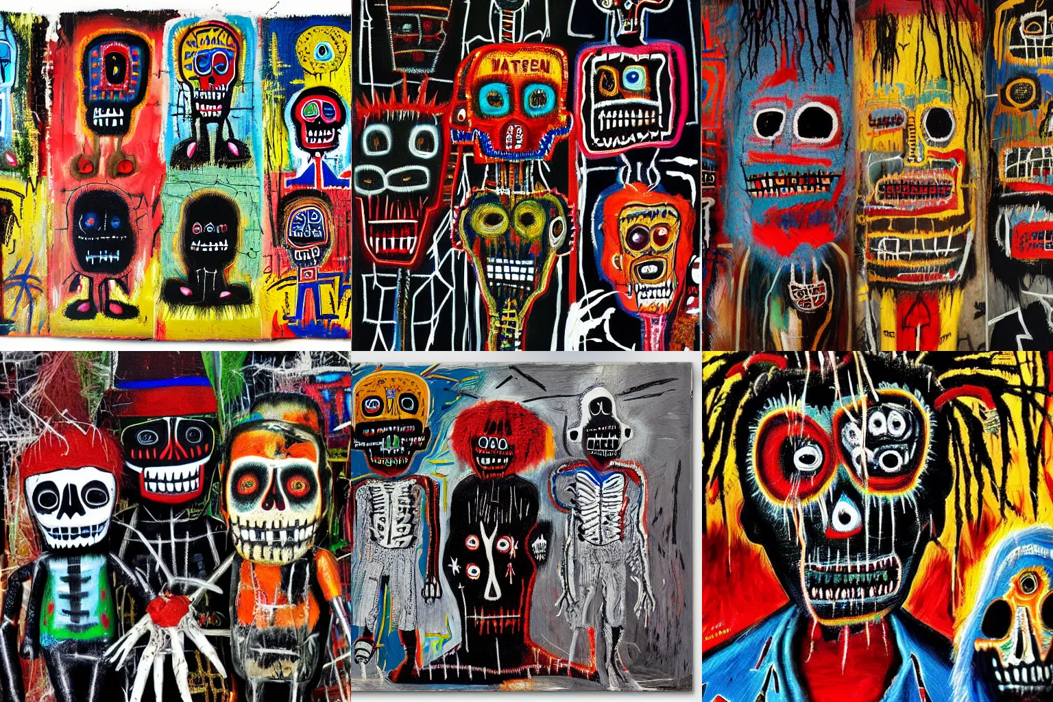 Prompt: extremely highly detailed scary evil terrifying haitian black voodoo dolls paintings by Jean-Michel Basquiat, 8k, , high textures, hyper sharp, insanely detailed and intricate, super detailed, 4k HDR high quality