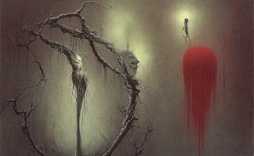 Image similar to A painting called life and death merge together, concept art by Beksinski, omnious, hihgly detailed,