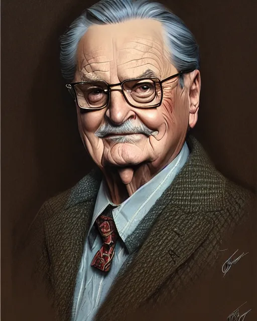 Prompt: mr. feeny from boy meets world, character portrait, portrait, close up, concept art, intricate details, highly detailed by greg rutkowski, michael whelan and gustave dore
