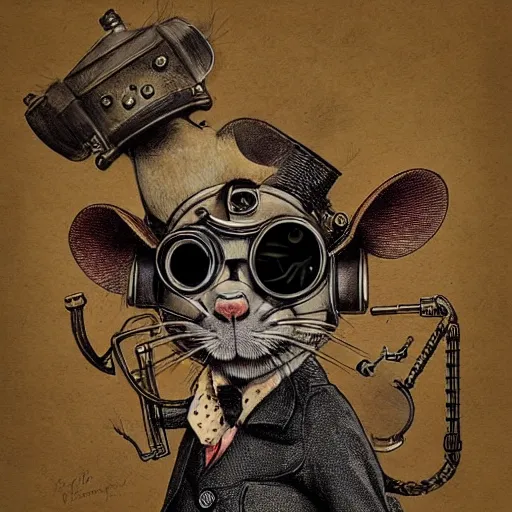 Prompt: a rat with steampunk googles, by James Jean