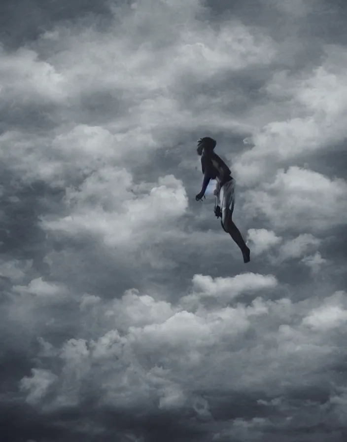 Prompt: “ human hovering in the sky, realistic ”