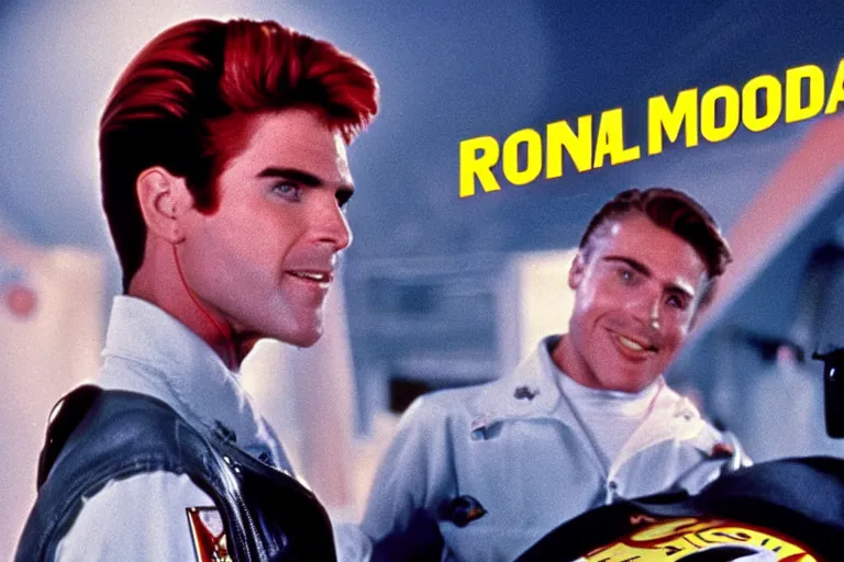 Image similar to ronald mcdonald in top gun ( 1 9 8 6 ), cinematic lighting, high contrast, 4 k hdr imax cinematography