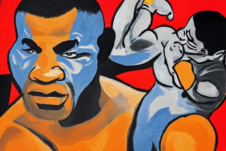 Prompt: mike tyson on a roof by picasso