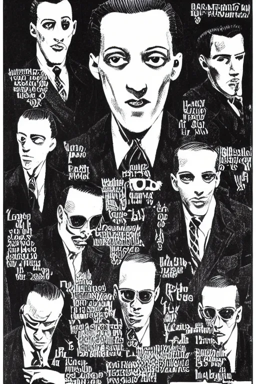 Prompt: menswear ad by hp lovecraft