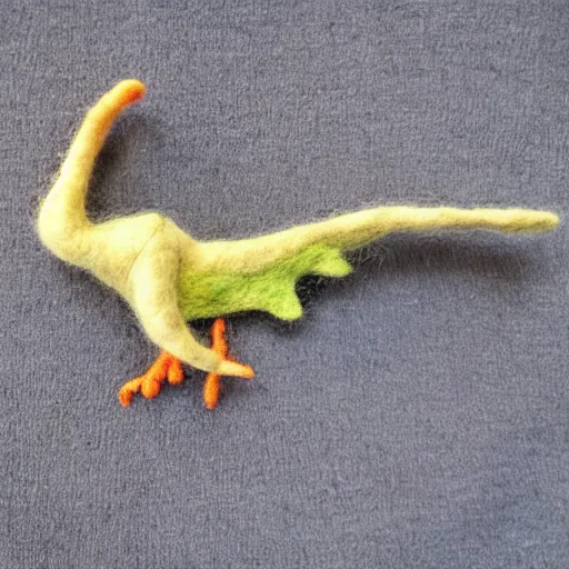 Image similar to a needle felted pterodactyl, needle felting art.