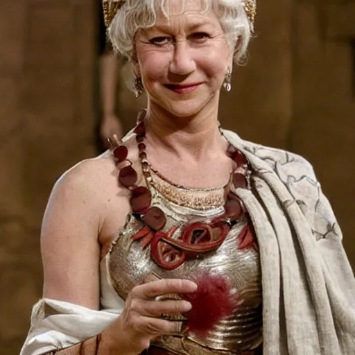 Image similar to helen mirren as caesonia in caligula, roman mosaic,