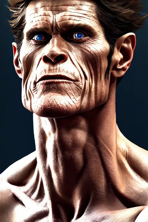 Prompt: muscular willem dafoe, 8 k, award winning photograph, portrait, detailed face, highly - detailed, realistic, shaded lighting, poster by ilya kuvshinov katsuhiro, magali villeneuve, artgerm, jeremy lipkin and michael garmash, rob rey and kentaro miura style, trending on art station