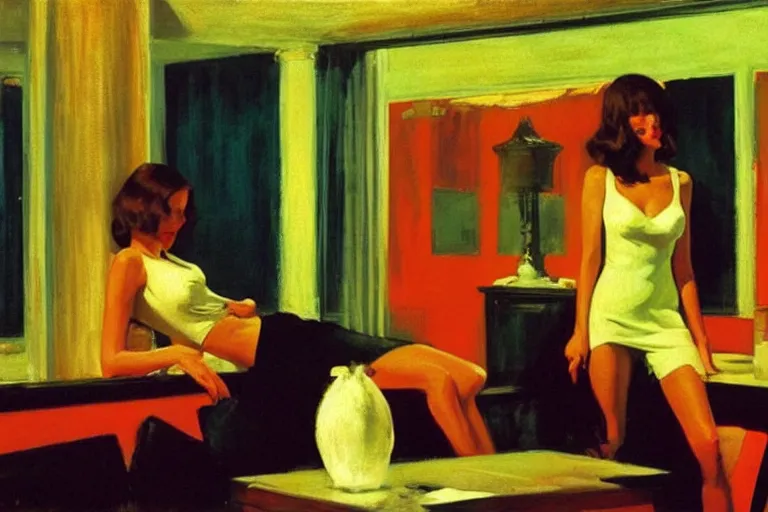 Prompt: hollywood babylon, on the qt, scandal sheet, painting by edward hopper and eric fischl and robert mcginnis