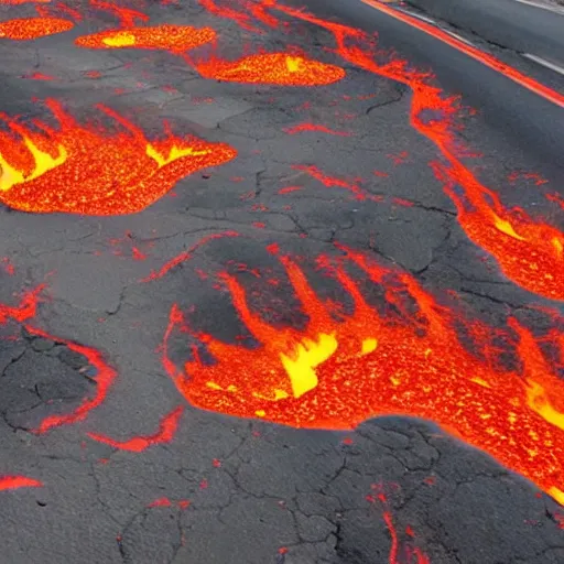 Image similar to streets filled with lava, suburban hot sunny day