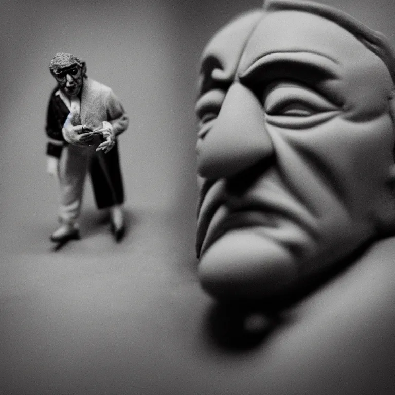 Image similar to a cinematic film still of a claymation stop motion film starring robert de niro, portrait, shallow depth of field, 8 0 mm, f 1. 8