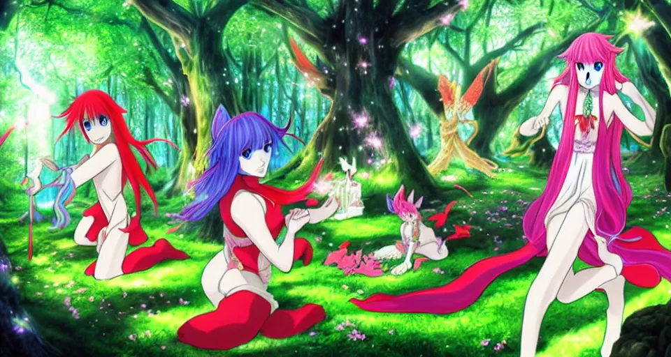 Image similar to Enchanted and magic forest, by Gainax Co,