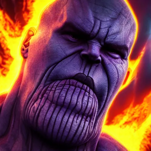 Image similar to thanos setting the world on fire digital art 4k quality super realistic