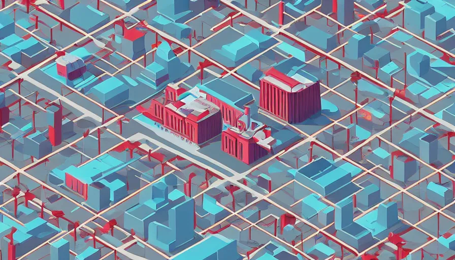 Image similar to soviet city of the future in low - poly 2 d style, professional illustration