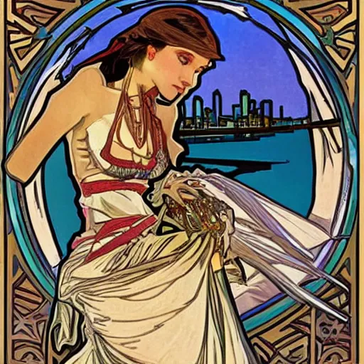 Prompt: gta : dubai, by alphonse mucha