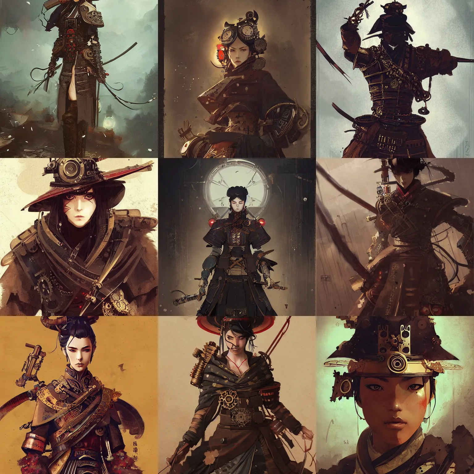 Prompt: steampunk samurai by greg rutkowski, artgerm, takato yomamoto, rule of thirds, fierce look, beautiful
