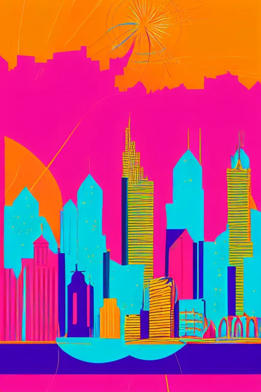 Image similar to minimalist boho style art of colorful frankfurt, illustration, vector art