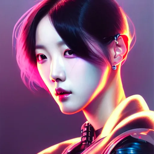 Prompt: portrait painting of kpop artist sunmi as a cyberpunk technician, ultra realistic, concept art, intricate details, eerie, highly detailed, photorealistic, octane render, 8 k, unreal engine. art by artgerm and greg rutkowski and magali villeneuve and alphonse mucha