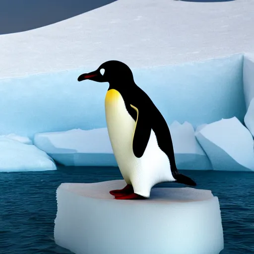 Image similar to a penguin on an iceberg, 3 d render octane, trending on artstation