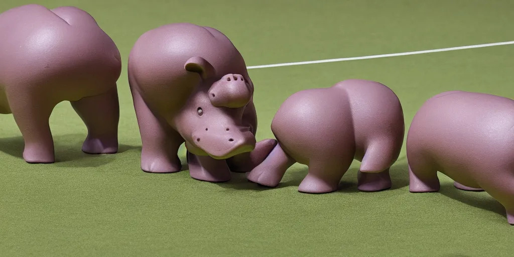 Image similar to plastic anthromorphic hippos playing badminton