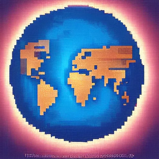 Image similar to the earth with the text wp inside, pixel arts, highly detailed