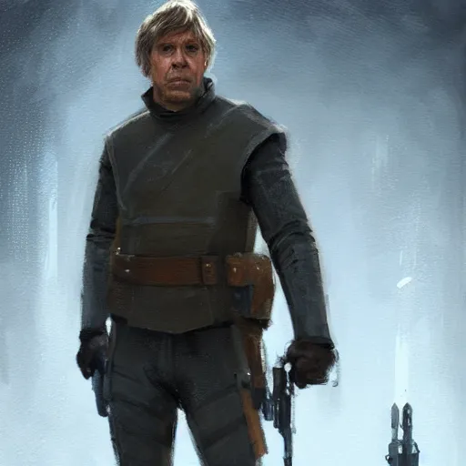 Image similar to portrait of a man by Greg Rutkowski, Commander Luke Skywalker from Star Wars Expanded Universe, he is about 60 years old, beard, wearing tactical gear of the Galactic Alliance, highly detailed portrait, digital painting, artstation, concept art, smooth, sharp foccus ilustration, Artstation HQ