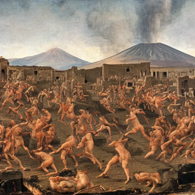 Prompt: pompeii, during eruption of mount vesuvius, detailed, 4 k