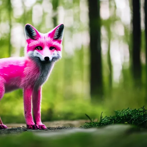 Image similar to pink fox, fire, 8 k, 8 5 mm f 1. 8