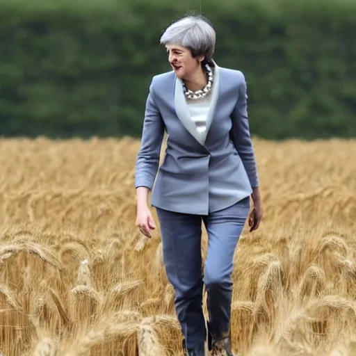 Image similar to theresa may walking in a field of wheat