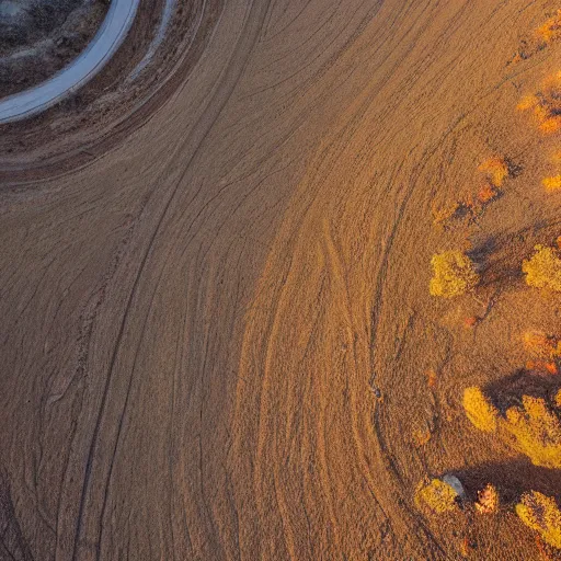 Prompt: photo of a dry river in the shape of normal spinal curvature, drone shot, golden hour