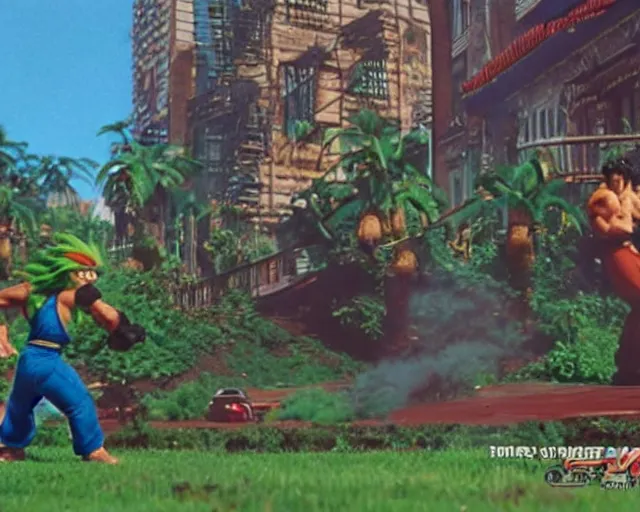 Prompt: a still of irl empty Blanka's stage from Street Fighter 2 in the movie Hard Target (1993), HDR, high quality, 8k, highly detailed and intricate,