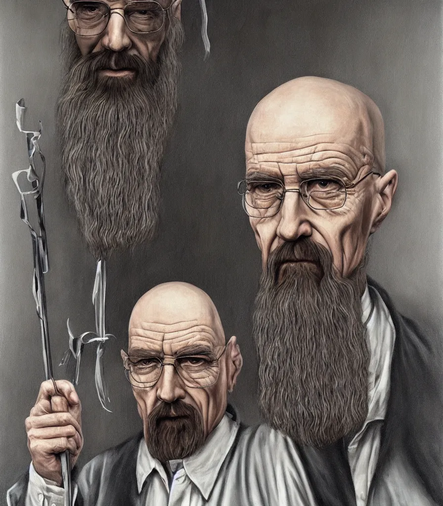 Image similar to portrait of Saruman as Walter White in Breaking Bad, lowbrow painting by Mark Ryden