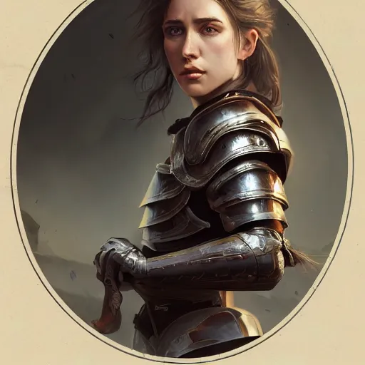 Image similar to portrait of a beautiful young irish woman with boyish hair wearing full plate armor, HD, D&D 4k, 8k, incredibly detailed, intricate, masterpiece, digital illustration by greg rutkowski, trending on artstation, character design, concept art