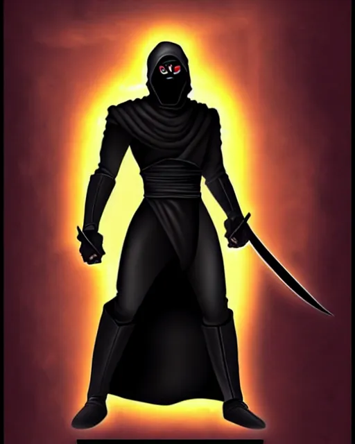 Prompt: noob saibot is a dark character who was once human. he was killed and resurrected as a wraith - like creature who now serves the netherrealm. he is a powerful fighter with deadly ninja skills. cyberpunk dark ninja