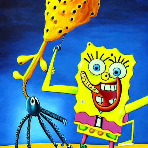 Prompt: detailed surrealist painting of spongebob and patrick, in the style of salvador dali