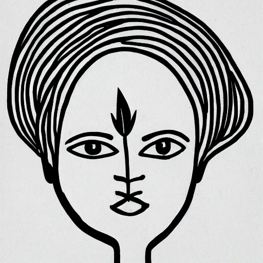 Image similar to hand - drawn minimalistic line portrait of woman with round face, short nose, small round eyebrows, wide lips and kind green eyes with cannabis leaf inside, black and white, pictogram, ink, pencil