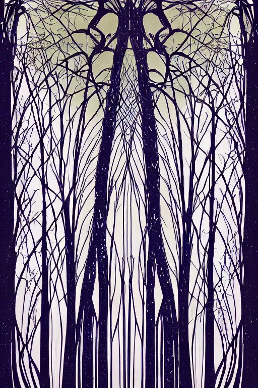 Image similar to art nouveau midnight trees