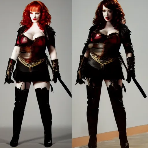 Image similar to full body photo of christina hendricks as a vampire amazon warrior