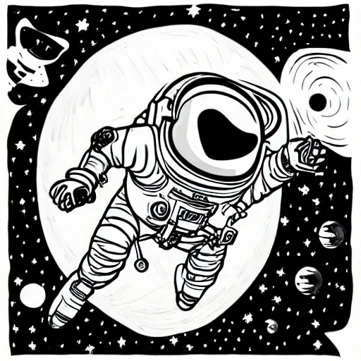 Image similar to colorful pixar, mcbess illustration, an astronaut drifting through space