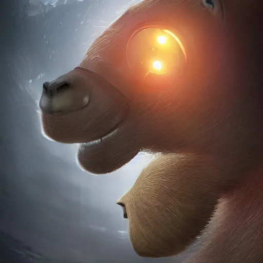 Image similar to cyborg capybara , 4k, artstation, cgsociety, award-winning, masterpiece, stunning, beautiful, glorious, powerful, fantasy art