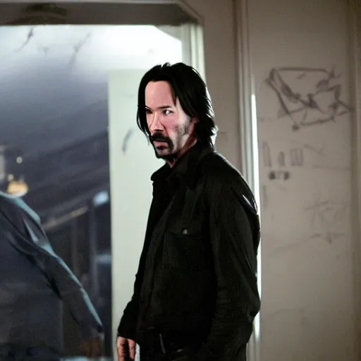 Prompt: movie still of keanu Reeves fighting Jack Bauer