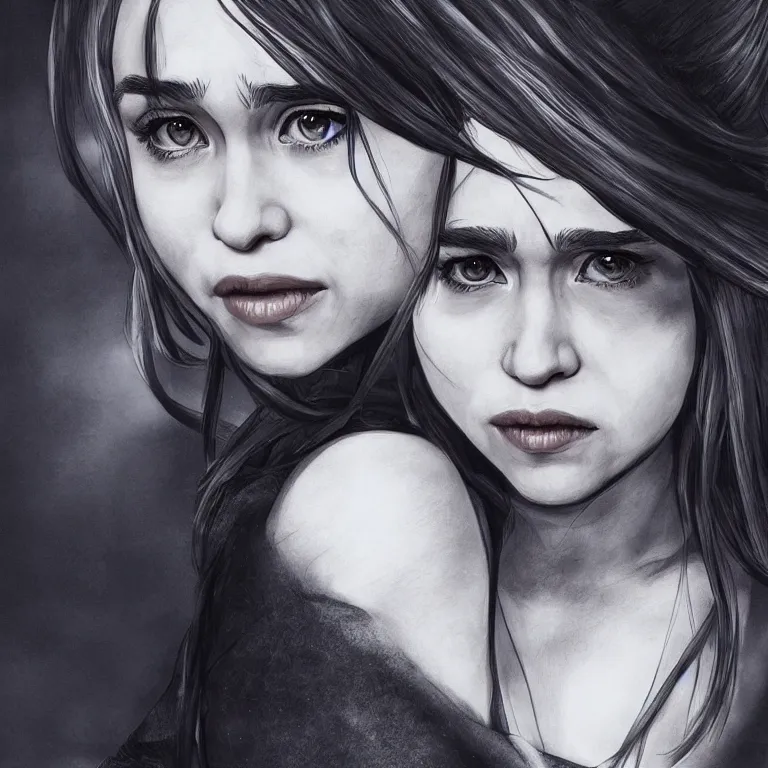 Image similar to Portrait of Emilia Clarke in style of Hotate Yuuki, photorealism, manga