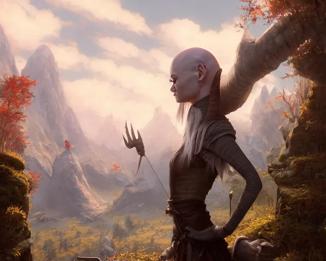 Prompt: highly detailed portrait of emma stone as a bald elf, in skyrim, stephen bliss, unreal engine, fantasy art by greg rutkowski, loish, rhads, ferdinand knab, makoto shinkai and lois van baarle, ilya kuvshinov, rossdraws, tom bagshaw, global illumination, radiant light, detailed and intricate environment