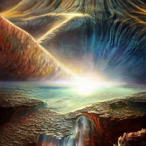 Image similar to journey to the center of the earth, artstation hall of fame gallery, editors choice, # 1 digital painting of all time, most beautiful image ever created, emotionally evocative, greatest art ever made, lifetime achievement magnum opus masterpiece, the most amazing breathtaking image with the deepest message ever painted, a thing of beauty beyond imagination or words